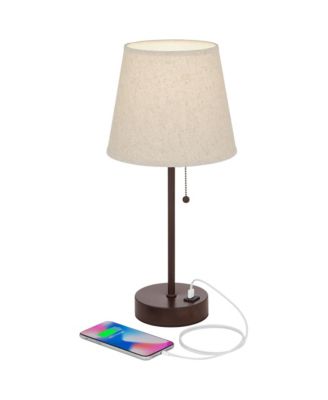 Justin Modern Accent Table Lamps 18 1/4" High Set of 2 Marbled Bronze Metal with USB Charging Ports Oatmeal Drum Shade for Bedroom Desk