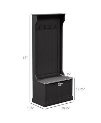 28" 3-In-1 Entryway Hall Tree with Storage Bench, Coat Rack with Four Hooks and Shoe Storage, Black