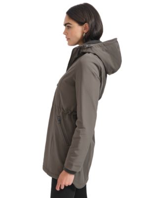 Womens Hooded Faux-Fur-Lined Anorak Raincoat