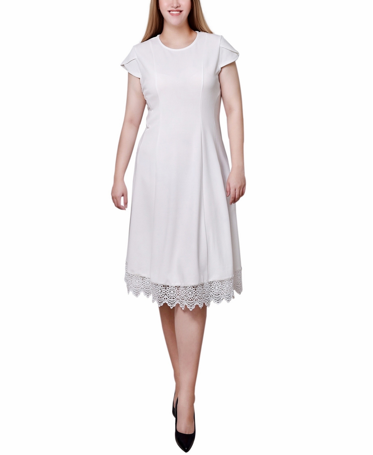 Ny Collection Women's Chiffon Sleeve Scuba Dress In White