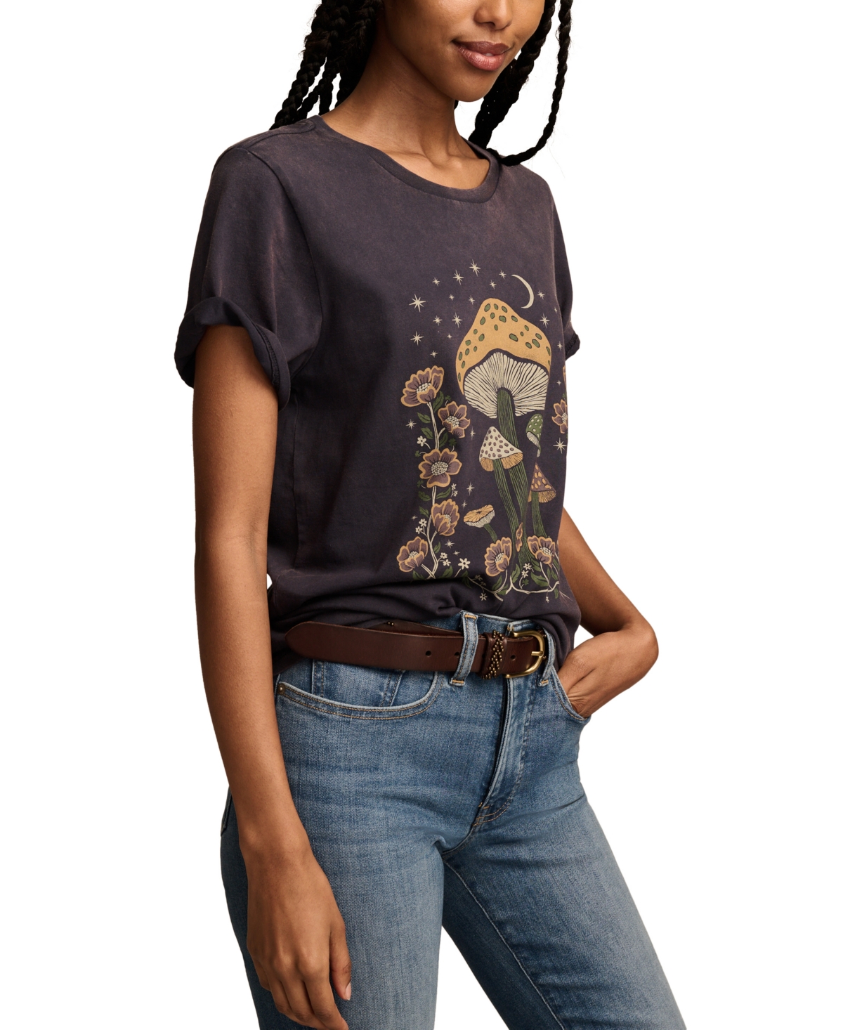 Lucky Brand Women's Mushroom Night Floral Cotton Crewneck T-Shirt
