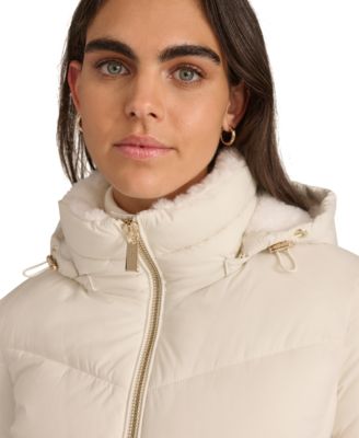 Petite Faux-Fur-Lined Hooded Puffer Coat