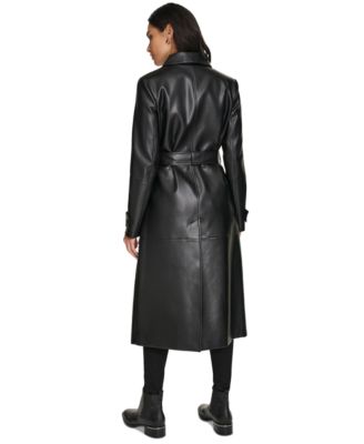 Women's Belted Faux-Leather Trench Coat