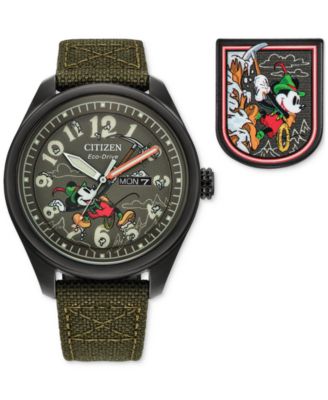 Citizen - Men's Disney Alpine Mickey Mouse Explorer Green Khaki Strap Watch 42mm Boxed Set
