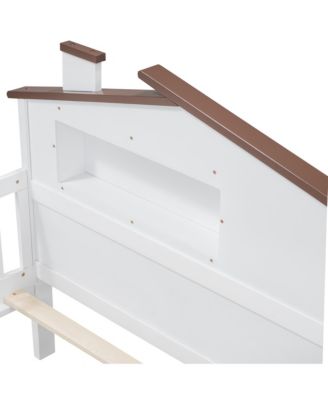 Twin Platform Bed with House Headboard and Storage