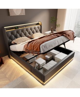 Upholstered Smart Bed with LED, Storage, USB-C