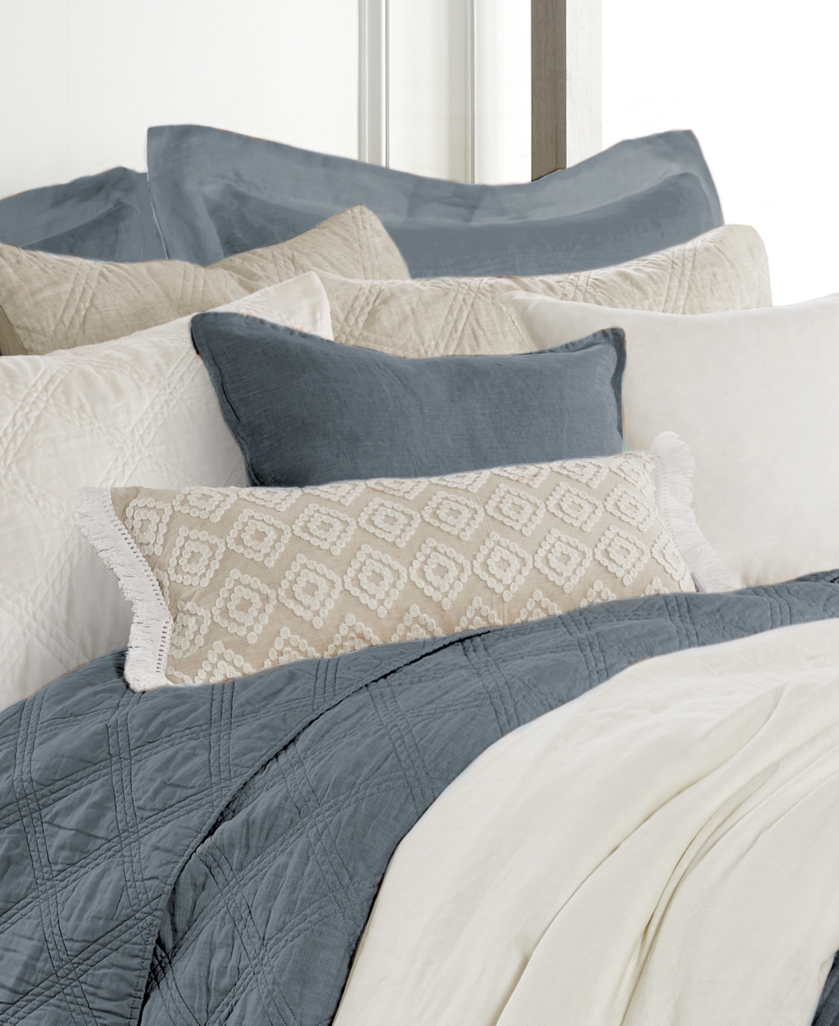 Levtex Washed Linen Relaxed Solid 2-pack Decorative Pillow Cover, 20" X 20" In Blue Haze