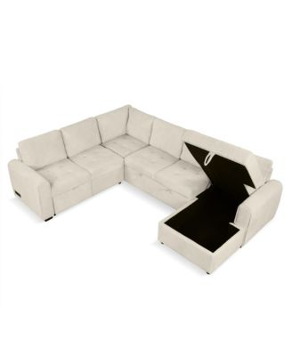 U-Shaped Sofa Bed with Chaise Lounger & Chargers