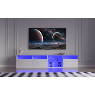 Streamdale LED TV Stand with RGB Lights and Storage (White)
