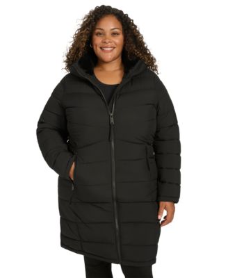 Plus Size Hooded Zip Front Puffer Coat