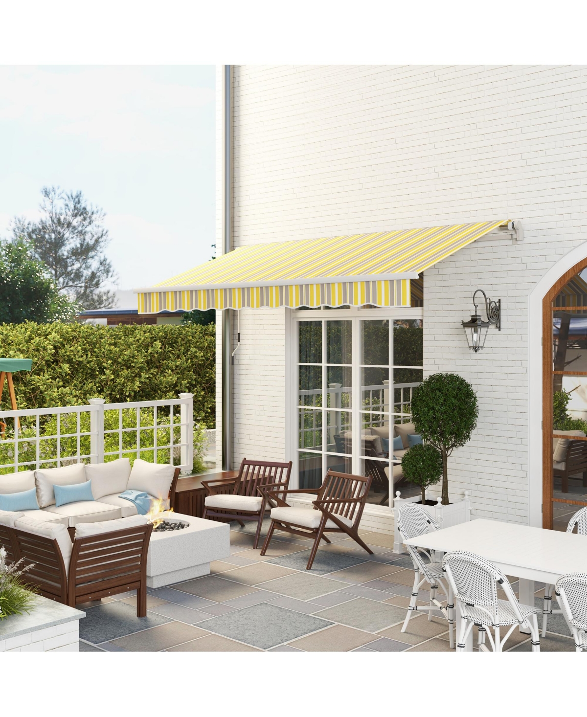 Streamdale Furniture 12' x 10' Retractable Awning Patio Awnings Sun Shade Shelter with Manual Crank Handle, 280g/m Uv & Water-Resistant Fabric and Alu