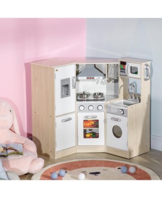 Ultra-Big Corner Kids Kitchen Playset with Sound Effects, Wooden Play Kitchen with Stainless Steel Cooking Toys, Imaginative Pretend Toy for Ages 3-6 with Phone, Ice Maker