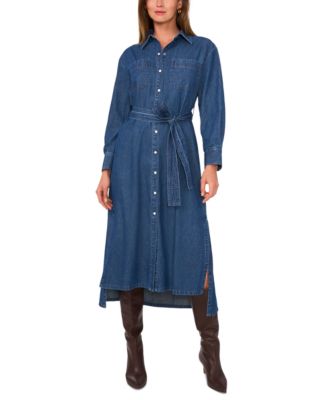 1.STATE - Women's Long-Sleeve Cotton Denim Midi Shirtdress