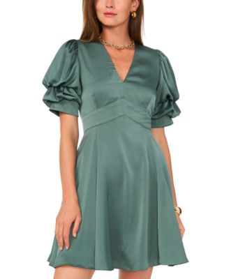 1.STATE - Women's Tiered Bubble-Sleeve V-Neck Mini Dress