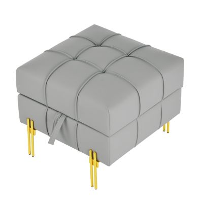 Leather Storage Ottoman with Golden Legs (22")