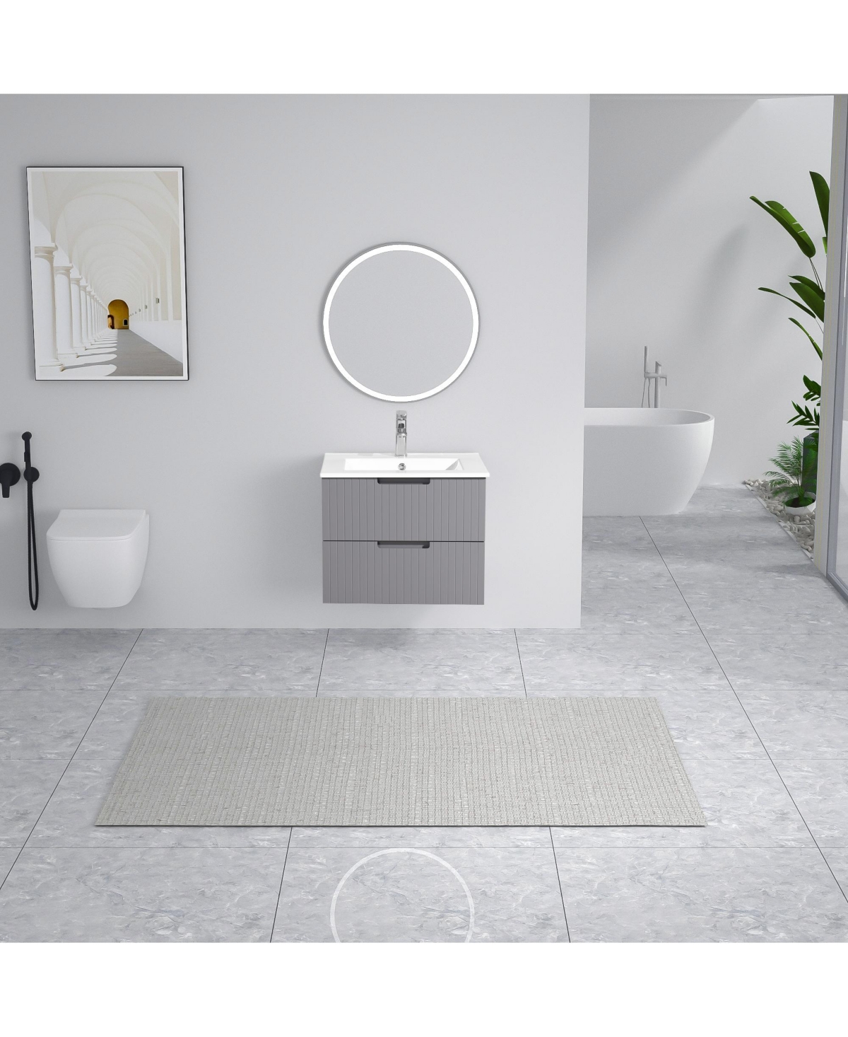 Streamdale Furniture 24 Inch Floating Bathroom Vanity with Ceramic Sink, Modern Bath Storage Cabinet Vanity with Drawers Wall Mounted Combo Set for Ba