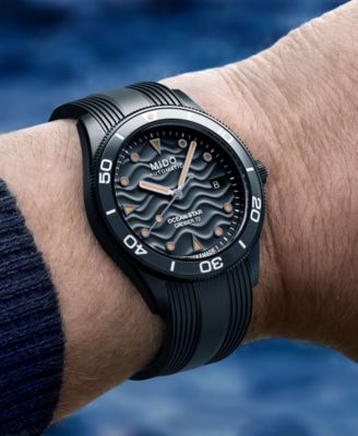 Men's Swiss Automatic Ocean Star Captain Black Rubber Strap Watch 39mm