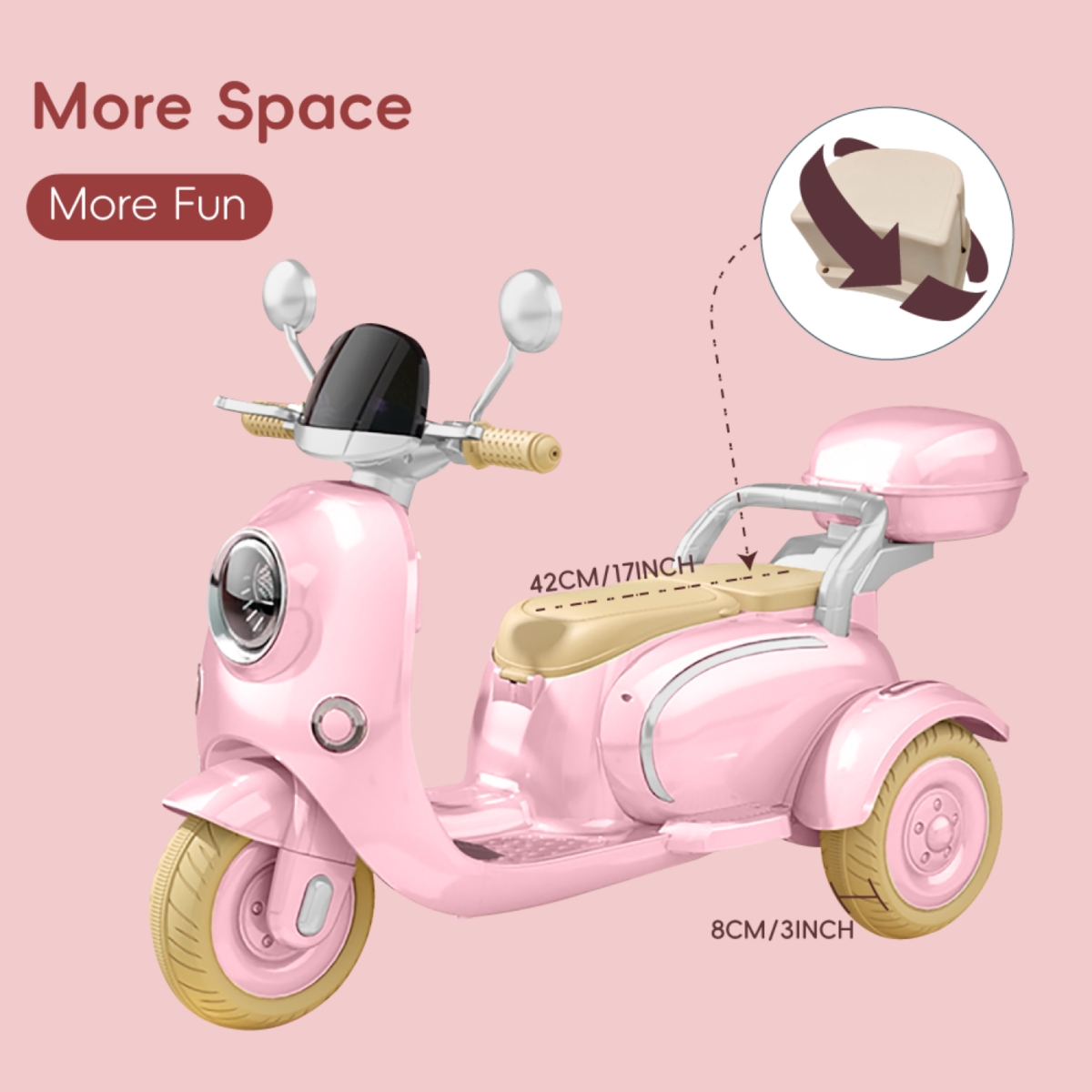 Streamdale Furniture 12V Kids Motorcycle, 3 Wheels 12v Kids Ride on Motorcycle with Mp3, Bluetooth, Headlight, Storage Box, Motorcycle for Kids