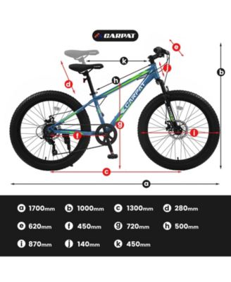 Elecony 24 Inch Fat Tire Bike Adult/Youth Full Shimano 7 Speeds Mountain Bike, Dual Disc Brake, High-Carbon Steel Frame, Front Suspension, Mountain Trail Bike, Urban Commuter City Bicycle