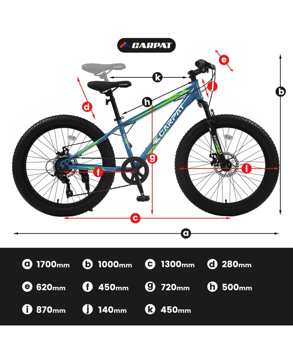 Streamdale Furniture Elecony 24 Inch Fat Tire Bike Adult/Youth Full Shimano 7 Speeds Mountain Bike, Dual Disc Brake, High-Carbon Steel Frame