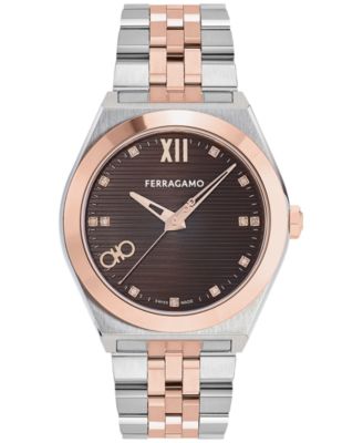 Ferragamo - Men's Swiss Diamond (1/20 ct. t.w.) Two-Tone Stainless Steel Bracelet Watch 40mm