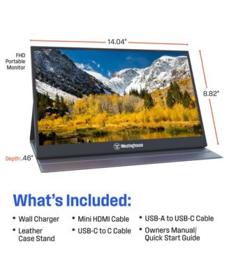 15.6 Inch Portable Monitor for Laptop & Travel, 1080p, 60Hz, IPS Display, Full HD Portable Travel Monitor with Magnetic Protective Cover, Built in Speakers, 1x Mini HDMI, 1x USB Type-C