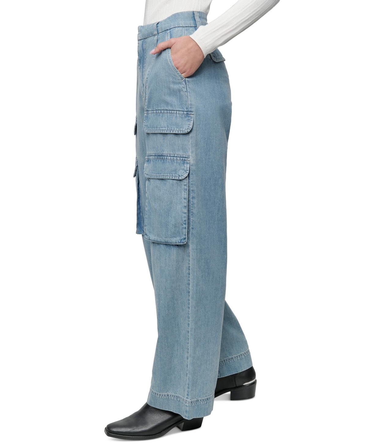 DKNY JEANS WOMEN'S WIDE-LEG UTILITY POCKET CARGO JEANS 