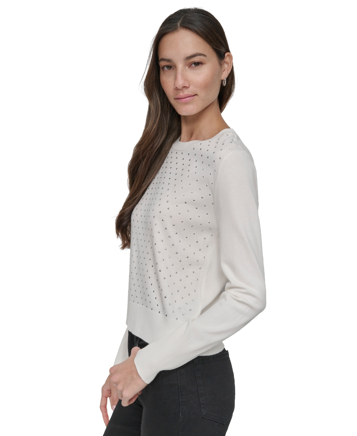 Dkny Jeans Women's Studded Crewneck Sweater - IVY - IVORY