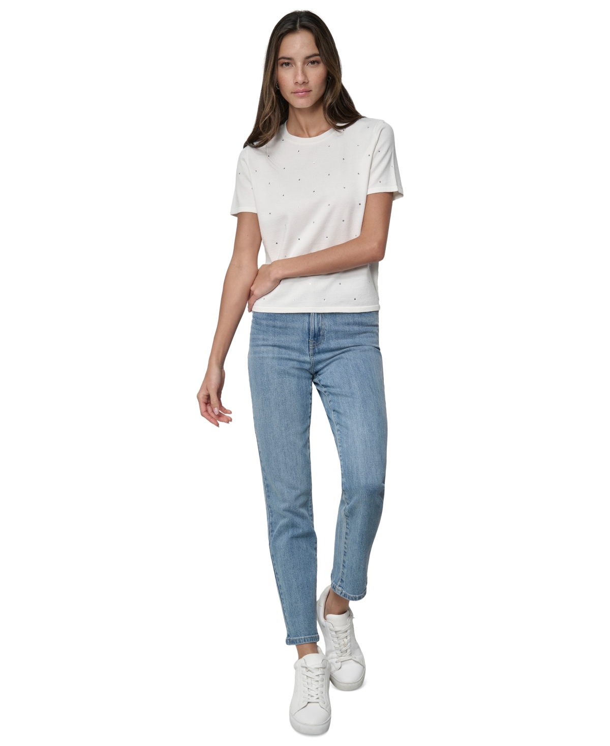 Dkny Jeans Women's Studded Short-Sleeve T-Shirt - IVY - IVORY