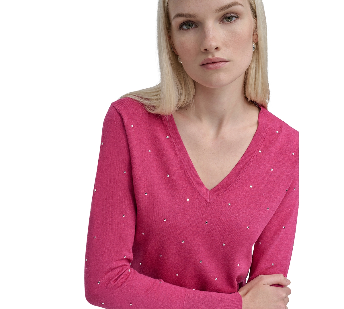 DKNY JEANS WOMEN'S STUDDED V-NECK SWEATER 