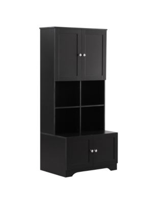 Tall and Wide Bathroom Floor Storage Cabinet, Bathroom Storage Unit, Freestanding Cabinet with 4 Doors, Adjustable Shelves, Open multi-layer Shelves