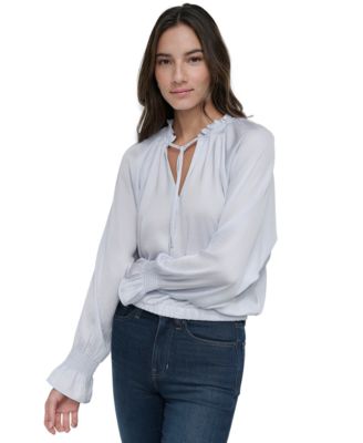 DKNY Jeans - Women's Smocked-Cuff Raglan-Sleeve Blouse