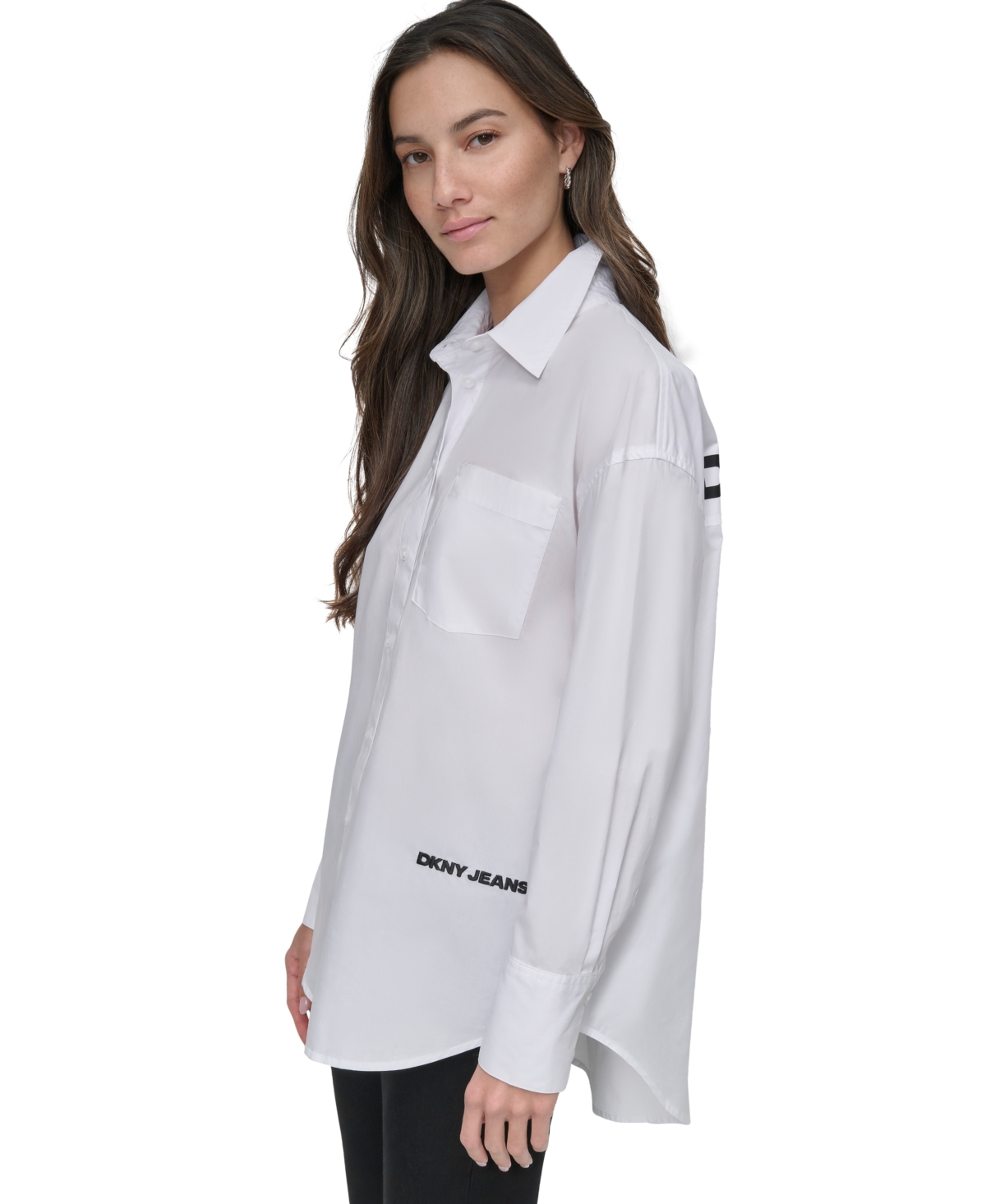 Dkny Jeans Women's Oversized Logo-Print Shirt - WHB - WHT/BLK