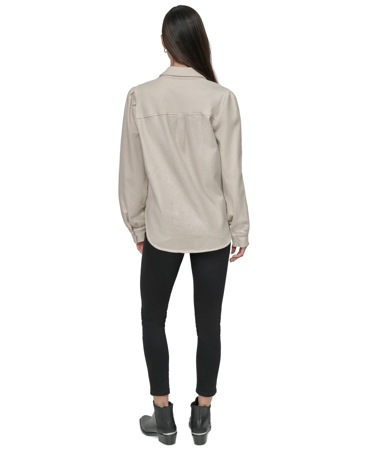 DKNY JEANS WOMEN'S COTTON PUFFED-SHOULDER DENIM SHIRT 