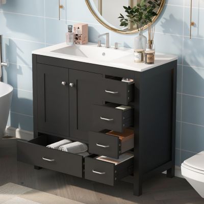 Streamdale Modern 36" Black Vanity with Ceramic Sink and Abundant Storage