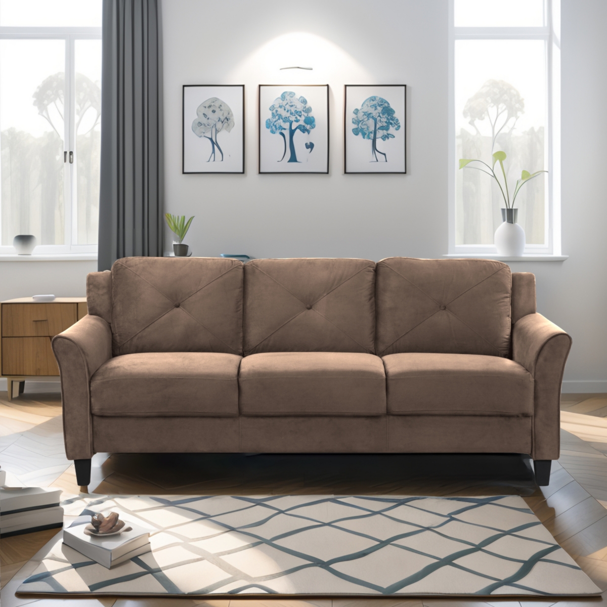 Streamdale Furniture Fashionable living room sofa for people, Brown velvet fabric
