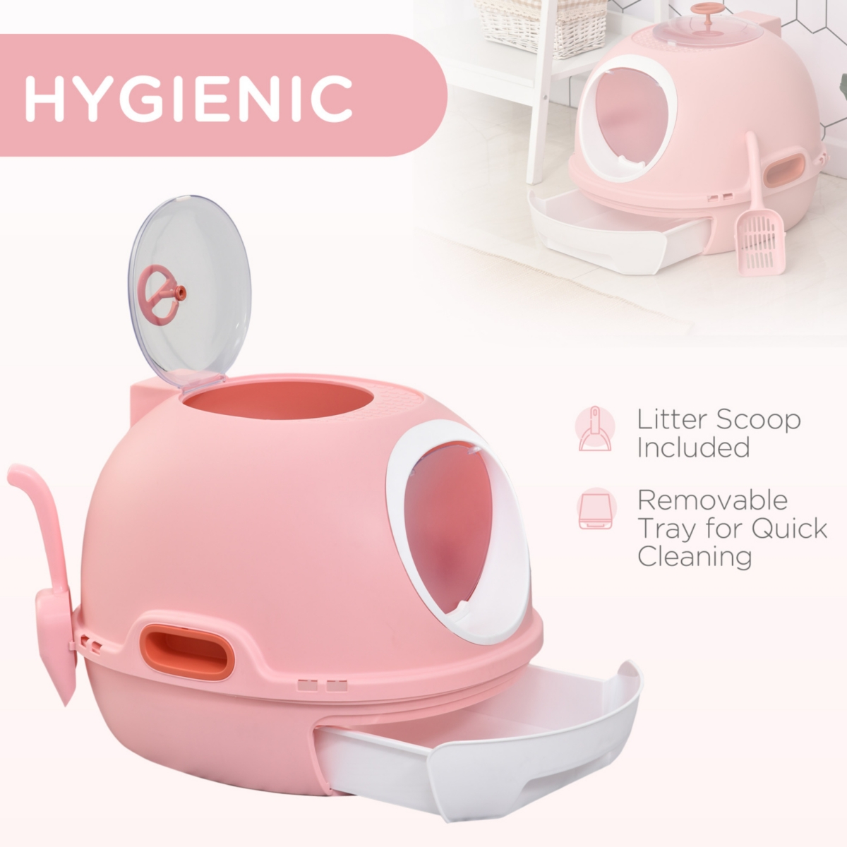 Streamdale Furniture Covered Litter Box, Litter Box with a Lid, Scoop Enclosed Drawer & Skylight for Cats That's Easy to Clean,- Pink