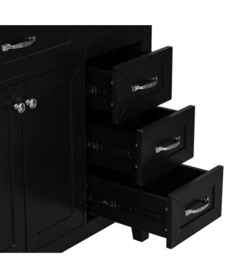 36" Solid Rubberwood & MDF 2 Doors & 3 Drawers Vanity Cabinet Base Only