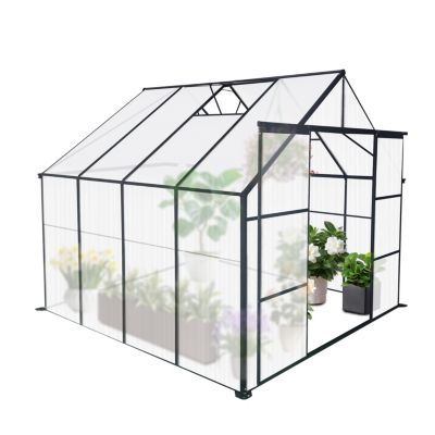 8x8 Ft Double Door Greenhouse with Raised Base