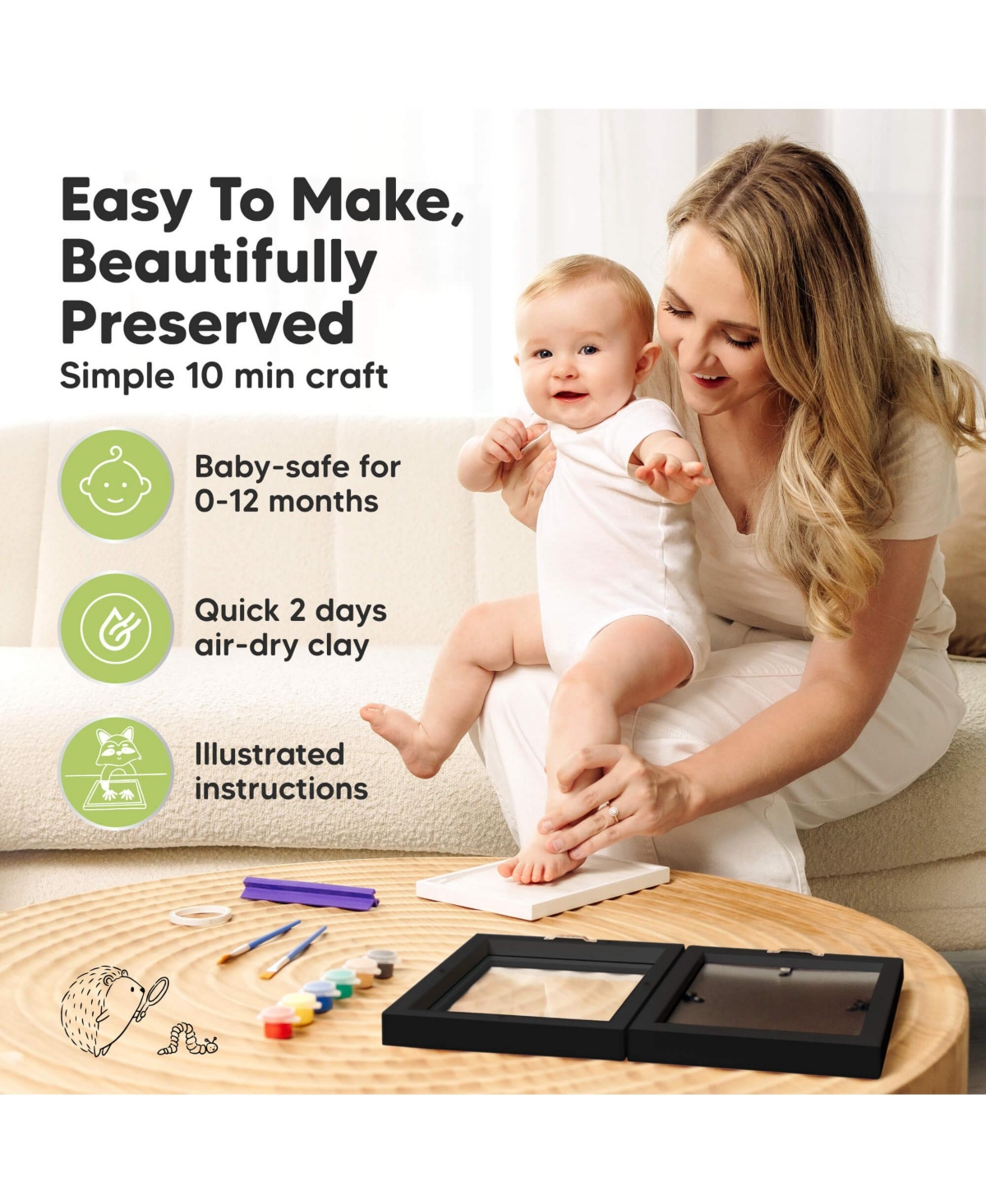 KeaBabies Rune Baby Hand and Footprint Kit Frame, Baby Shower Gifts for Girls, Boys, Newborn Baby Footprint Kit Makers