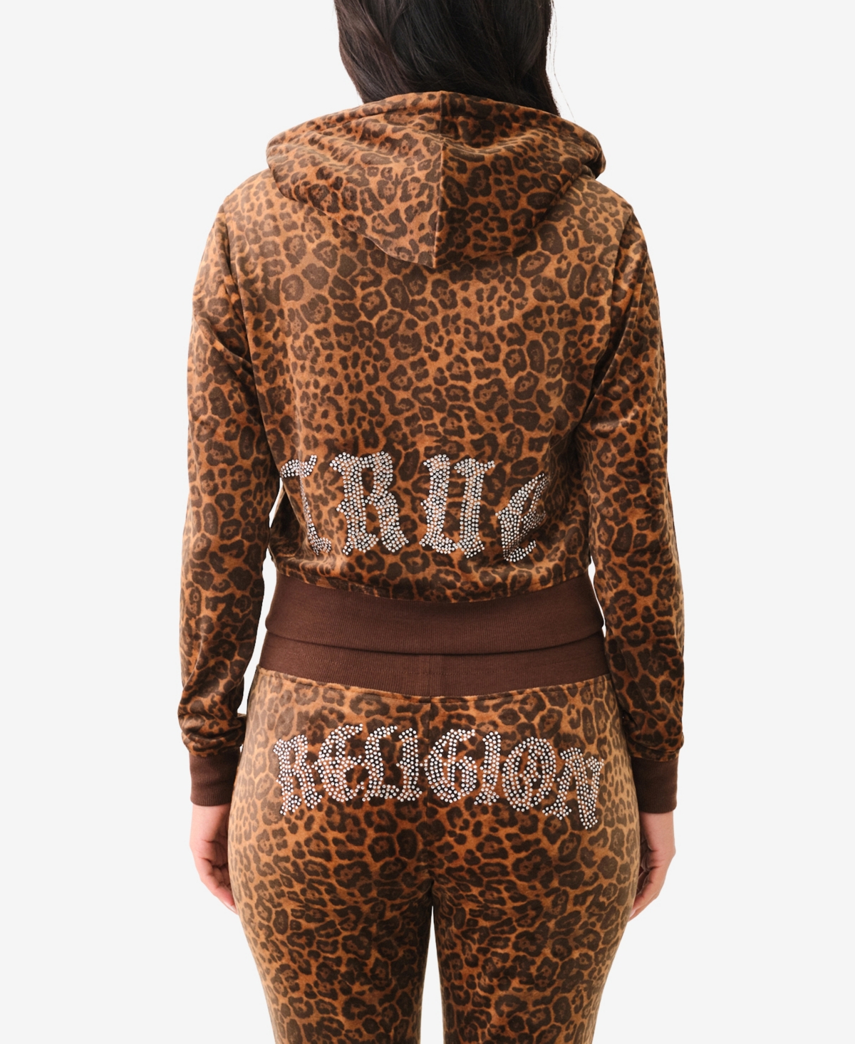 True Religion Women's Leopard Velour Zip Up Hoodie