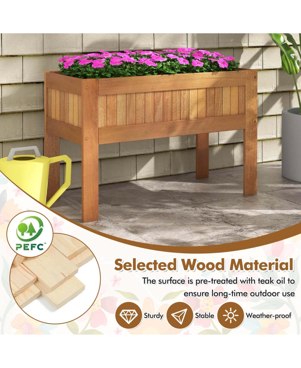 Costway Wooden Elevated Planter Box with Solid Wood Frame & Sturdy Legs Slatted Bottom