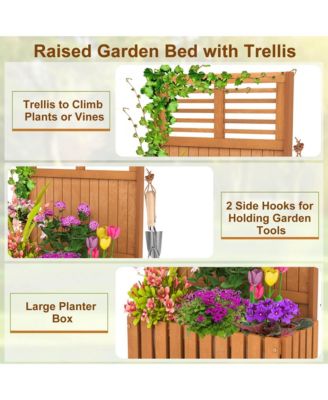 1 PCS Wooden Plant Stand Raised Garden Bed with Trellis & Planter Box Privacy Screen