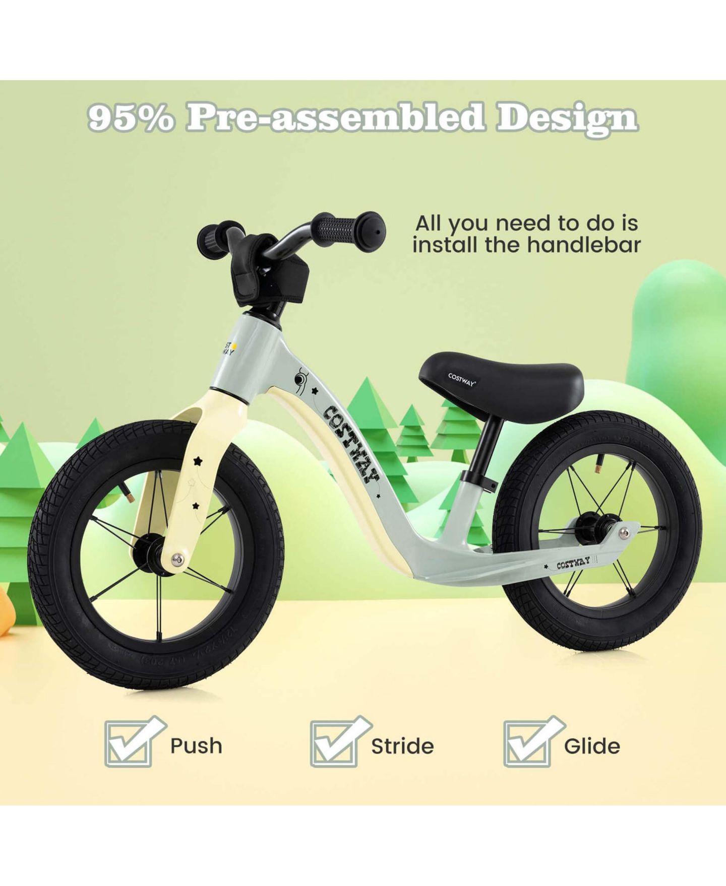 Детская игрушка Costway 12 Inch Lightweight No Pedal Balance Bike, 66 Lbs. Capacity, Ages 3+, цвет: Зелёный — фото 4