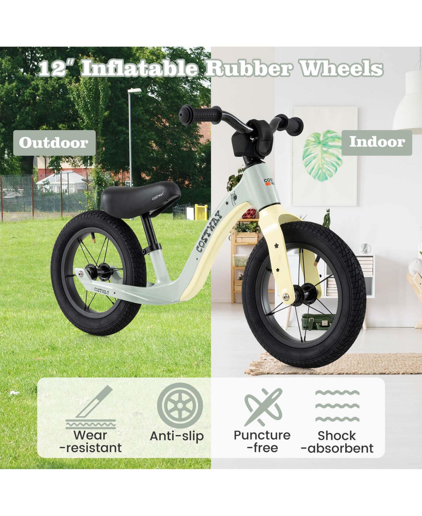 Детская игрушка Costway 12 Inch Lightweight No Pedal Balance Bike, 66 Lbs. Capacity, Ages 3+, цвет: Зелёный — фото 10