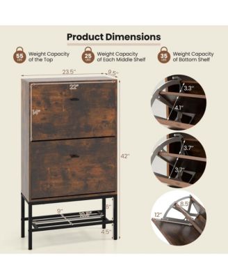MDF and Metal Industrial Shoe Storage Cabinet with 2 Flip Drawers and Bottom Shelf