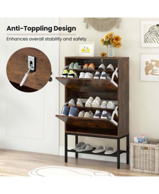 MDF and Metal Industrial Shoe Storage Cabinet with 2 Flip Drawers and Bottom Shelf