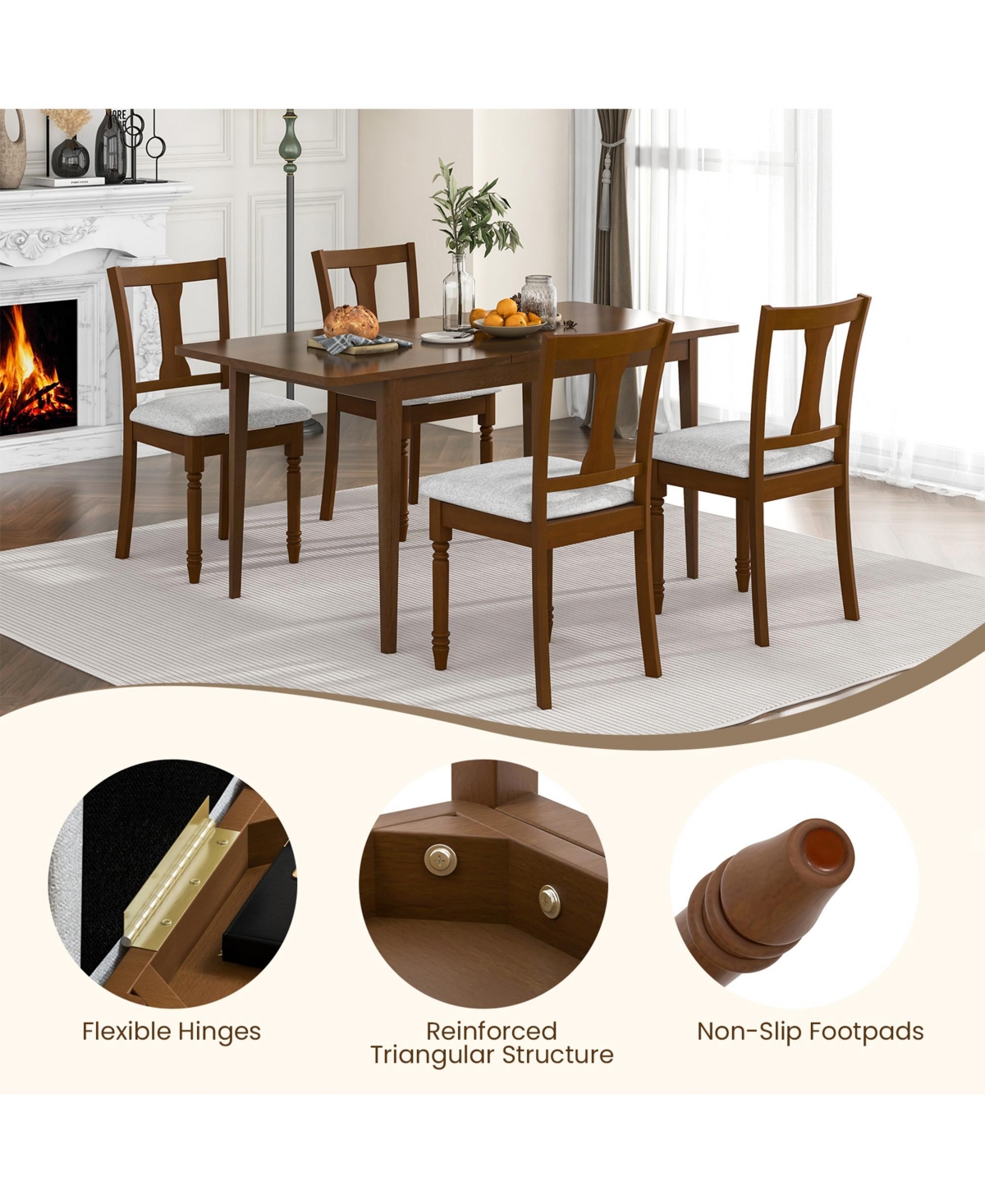 Gymax Set of 4 Upholstered Wooden Dining Chair w/ Seat Storage Space Brown - Brown + light gray