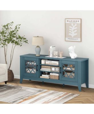 TV Stand for TVs up to 65" with 3-Position Adjustable Shelves Tempered Glass Doors