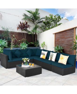 7PCS Patio Rattan Sofa Set Sectional Conversation Furniture Set Garden Outdoor Peacock